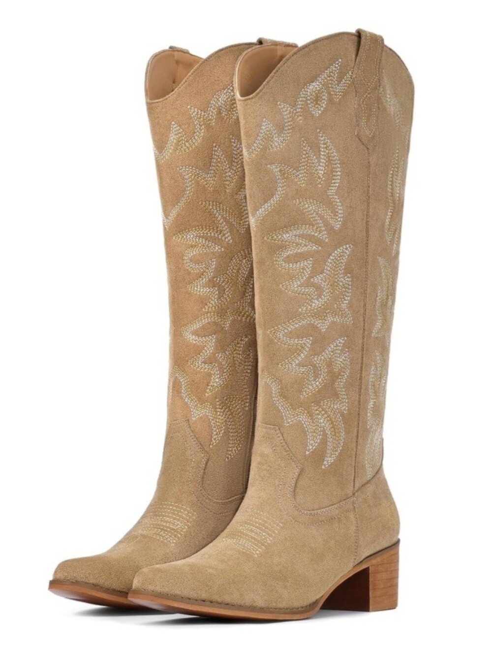 IUV WESTERN COWBOY EMBROIDERED BOOTS COLOR BEIGE SIZE US 9